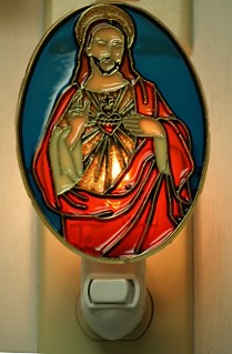 SACRED HEART IMITATION STAINED GLASS NIGHT-LIGHT.