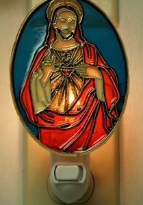 SACRED HEART IMITATION STAINED GLASS NIGHT-LIGHT.