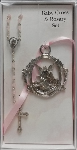 CRIB MEDAL  AND PINK  ROSARY SET No. BS17